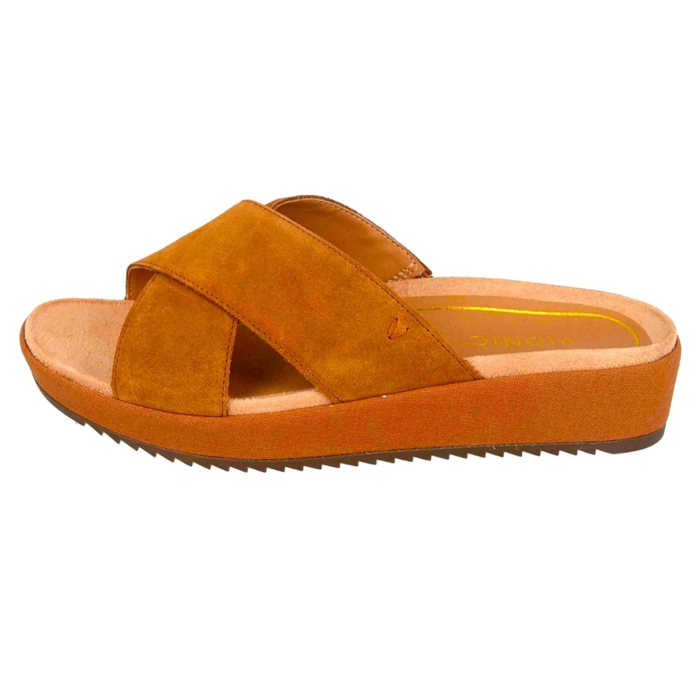 Vionic Hayden Platform Slip On Sandals. Size 7 Wide. Toffee Suede.